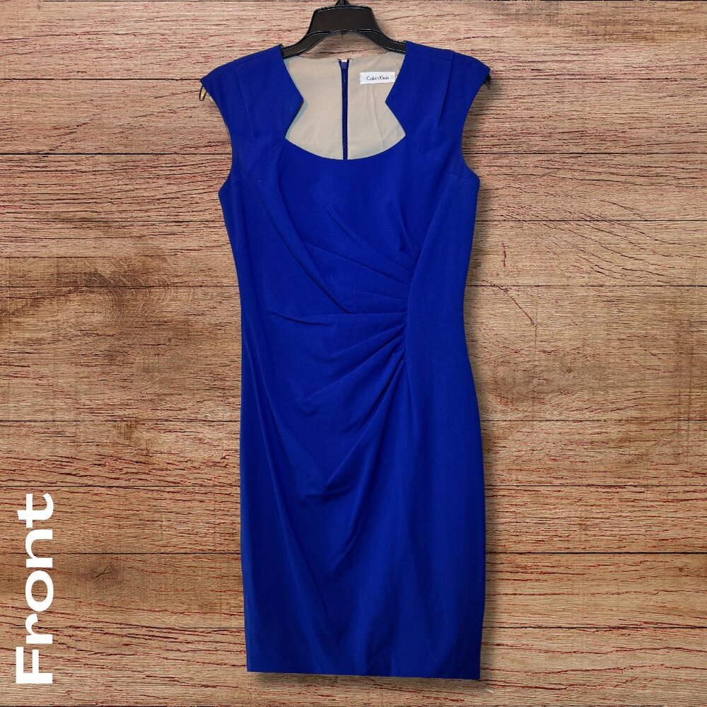 Calvin Klein Royal Blue Sheath Dress - Size 2, Elegant Interview & Workwear